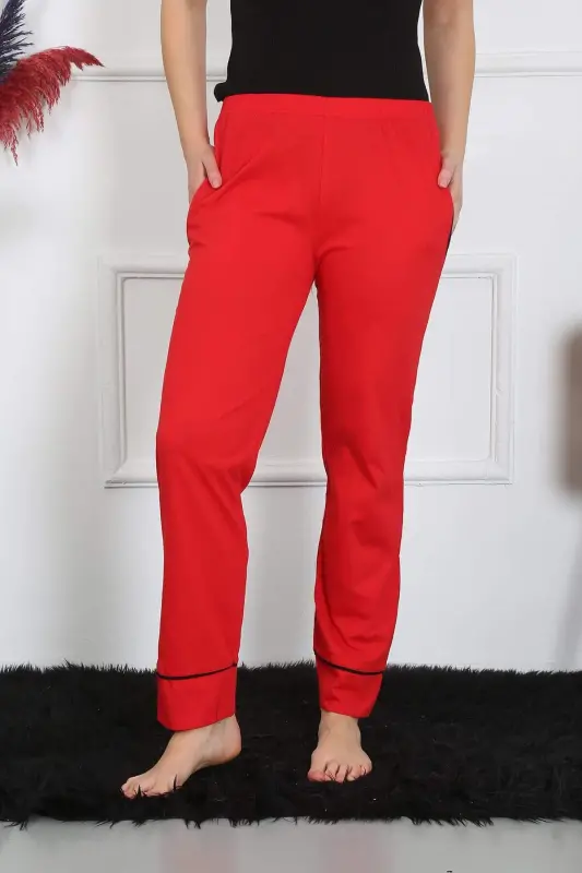 Women's Cotton Single Jersey Pocket Bottom Pajama Red 27512 - 2
