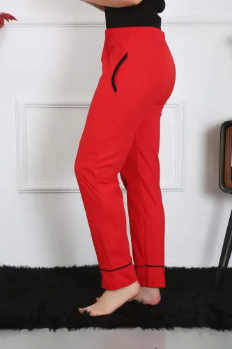 Women's Cotton Single Jersey Pocket Bottom Pajama Red 27512 - 4
