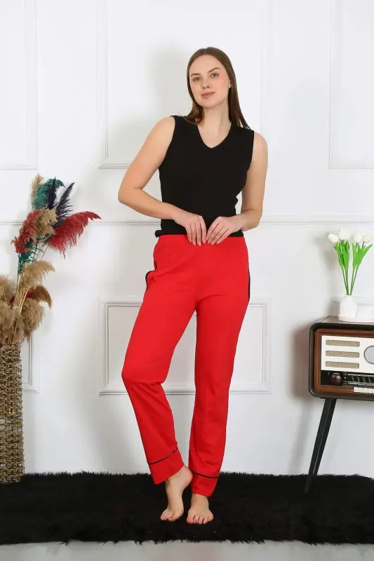 Women's Cotton Single Jersey Pocket Bottom Pajama Red 27512 - 5