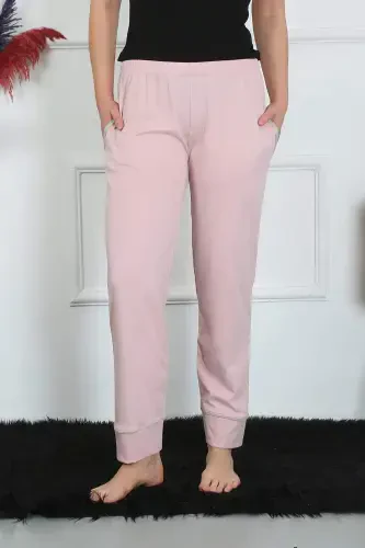 Women's Cotton Single-Piece Pyjama Pants with Pocket Powder Pink 27512 - 1