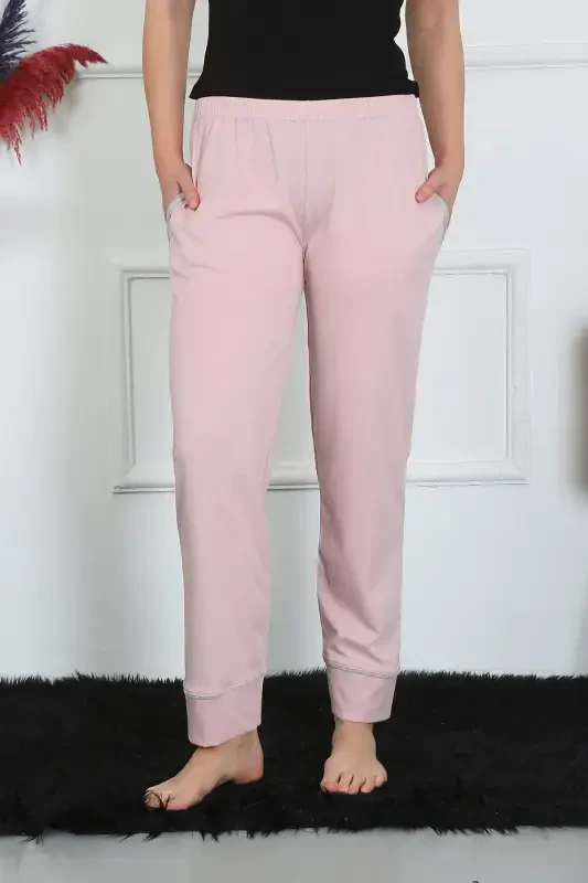 Women's Cotton Single-Piece Pyjama Pants with Pocket Powder Pink 27512 - 1