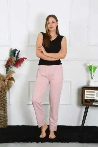 Women's Cotton Single-Piece Pyjama Pants with Pocket Powder Pink 27512 - 4