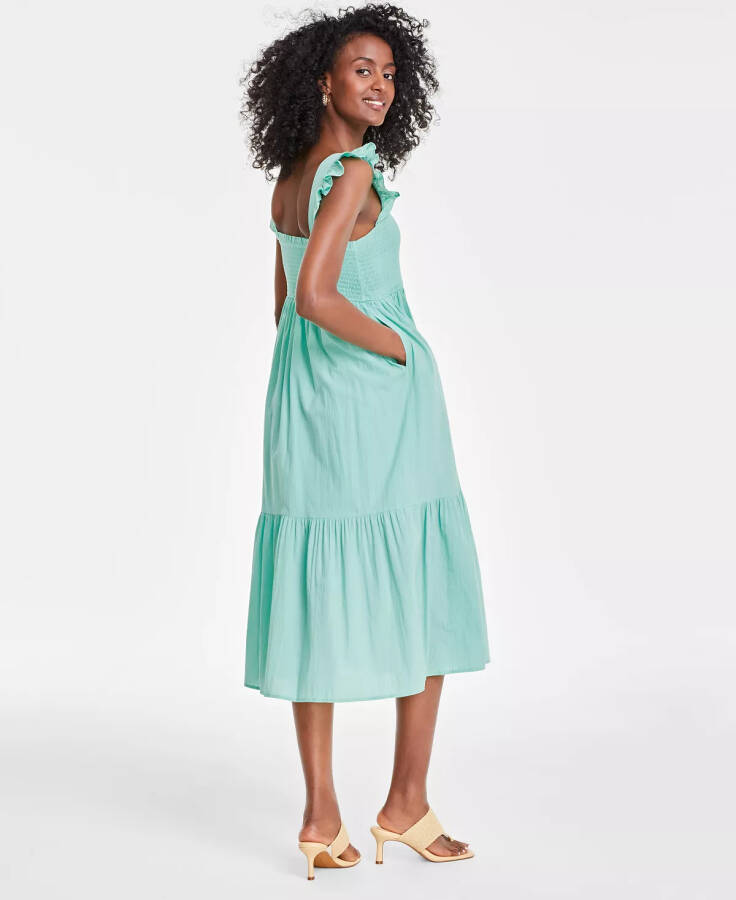 Women's Cotton Smocked Midi Dress, Created for Modazone Sea Mist Green - 5