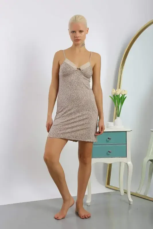 Women's Cotton Viscose Leopard Print Suspender Nightgown 36717 - 1