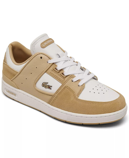 Women’s Court Cage Leather Casual Sneakers from Finish Line Sand, White - 1