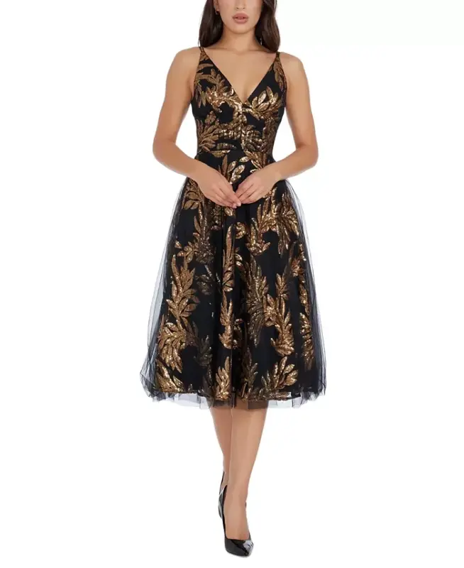 Women's Courtney Sequin and Tulle Dress - Gold Multi - 1