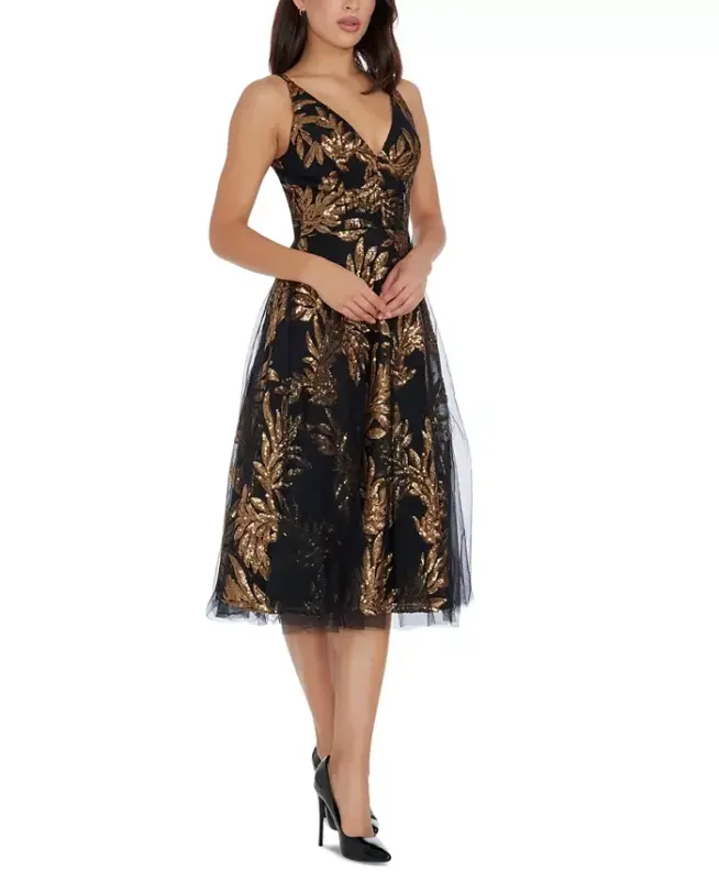Women's Courtney Sequin and Tulle Dress - Gold Multi - 3