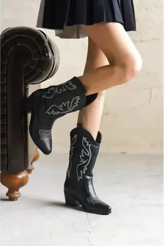 Women's Cowboy Boot-Black Matte T - DS AYAKKABI (1)
