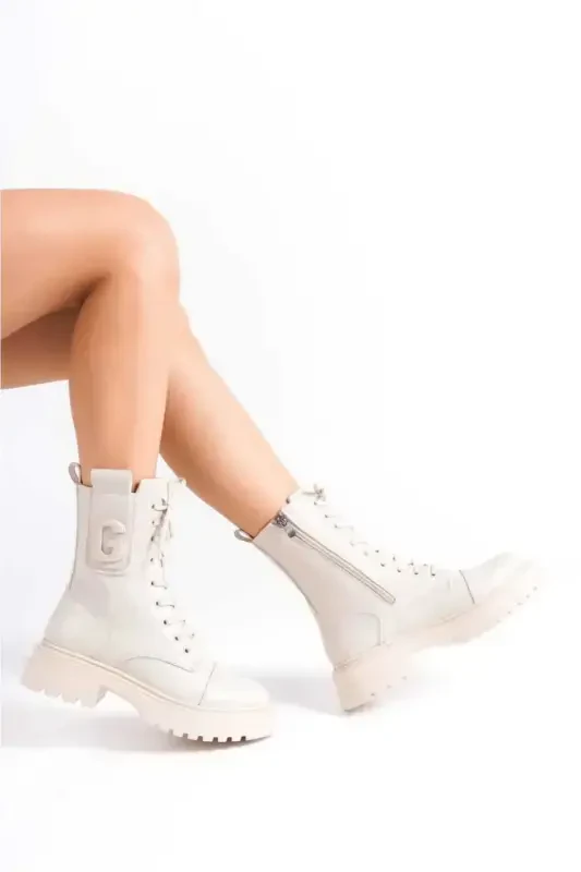 Women's Cowboy Boot-Plain Beige - 3