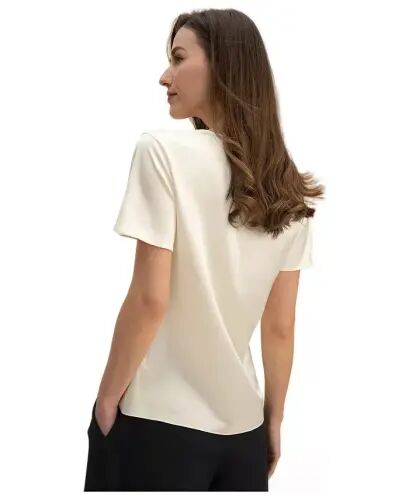 Women's Cowl Neck Short Sleeves Silk T-Shirt - Lily white - LILYSILK (1)