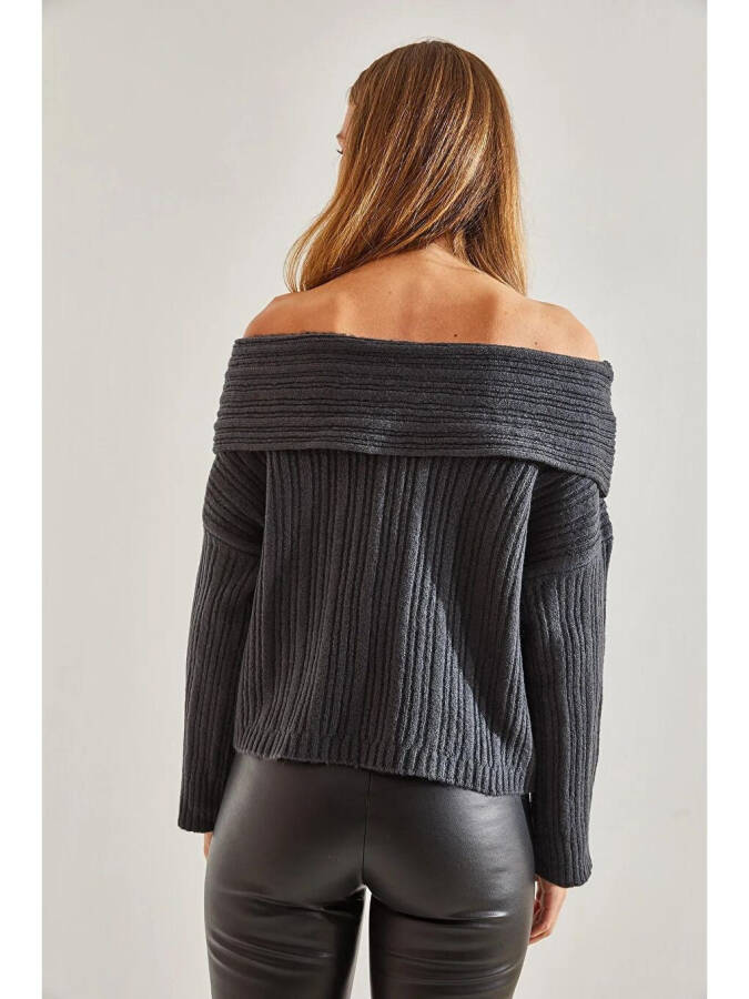 Women's Cowl Neck Sweater-Anthracite - 2