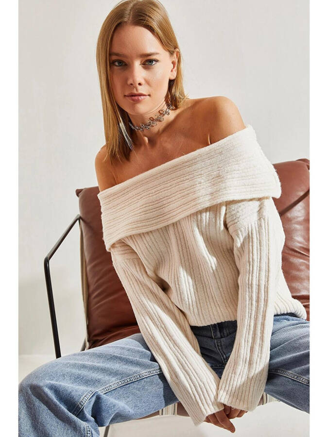 Women's Cowl Neck Sweater-Ecru - 1