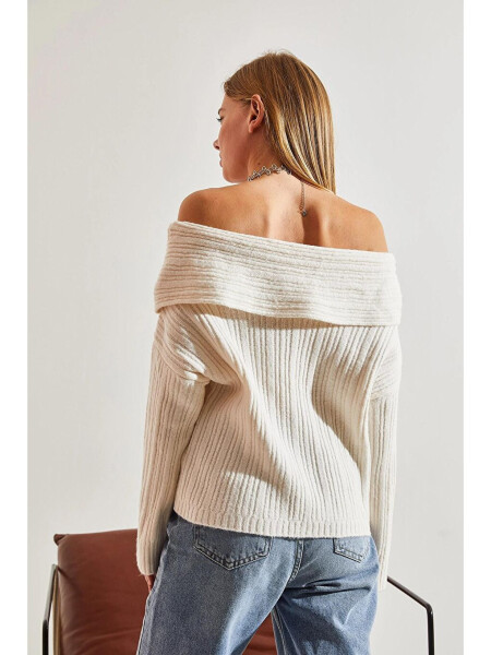 Women's Cowl Neck Sweater-Ecru - 5