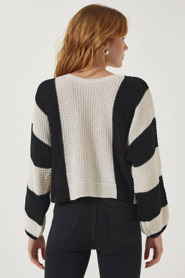 Women's Cream Black Striped Seasonal Knitted Sweater MC00254 - 8
