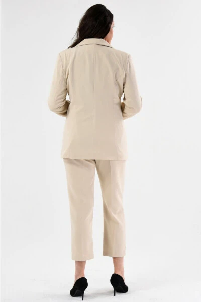 Women's Cream Blazer Jacket with Belt, Pockets and Wide Leg Trousers Plus Size Suit - 6