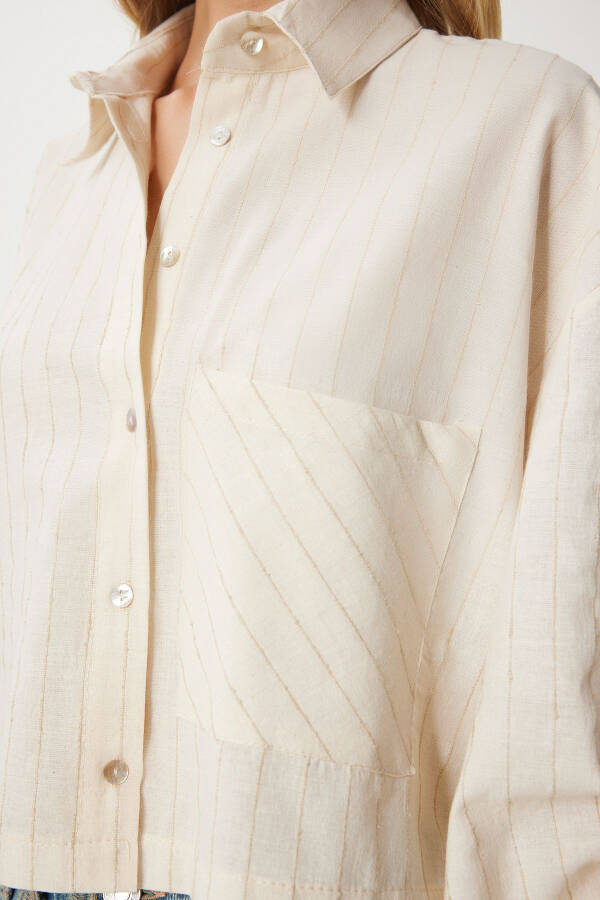 Women's Cream Fine Striped Crop Linen Shirt DM00140 - 7