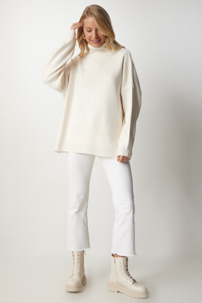 Women's Cream Fisherman Neck Oversized Knit Sweater BV00084 - 3