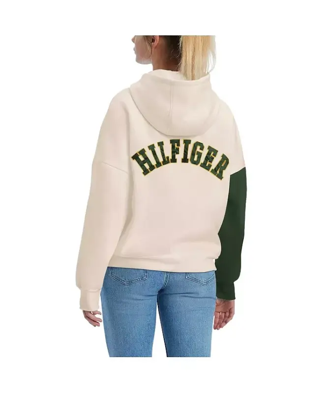 Women's Cream, Green Green Bay Packers Harriet Pullover Hoodie-Cream, Green - 3