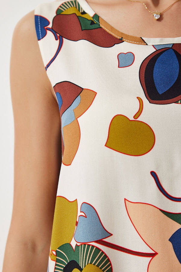 Women's Cream Green Patterned Linen Viscose Mini Dress BH00343 - 4