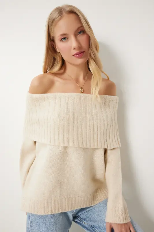 Women's Cream Madonna Collar Knit Sweater MT00156-Cream - 1