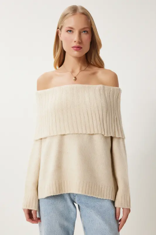 Women's Cream Madonna Collar Knit Sweater MT00156-Cream - 4