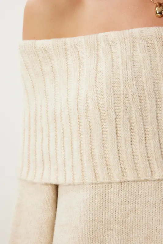 Women's Cream Madonna Collar Knit Sweater MT00156-Cream - 5