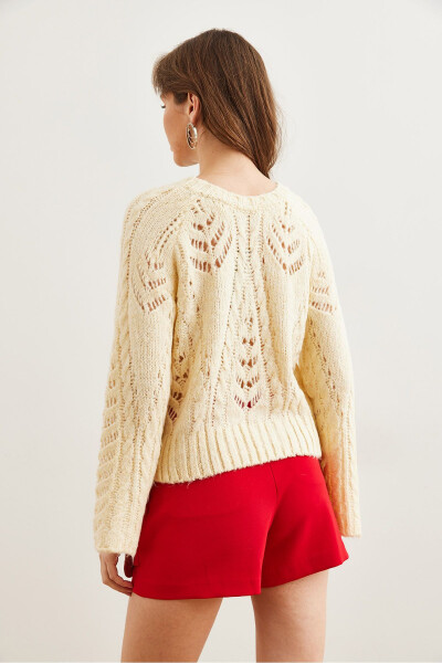 Women's Cream Openwork Soft Texture Spanish Sleeve Sweater KZK-19000938 - 6