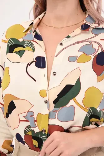 Women's Cream Patterned Long Sleeve Shirt ARM-22K001123 - ARMONIKA (1)