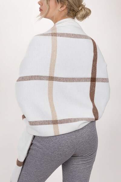 Women's Cream Plaid Scarf Bym-137024137, L - 4