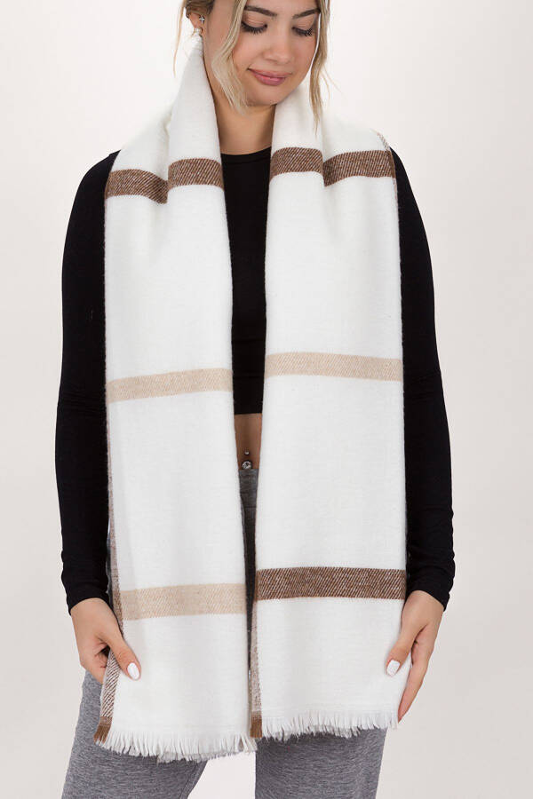 Women's Cream Plaid Scarf Bym-137024137, L - 5