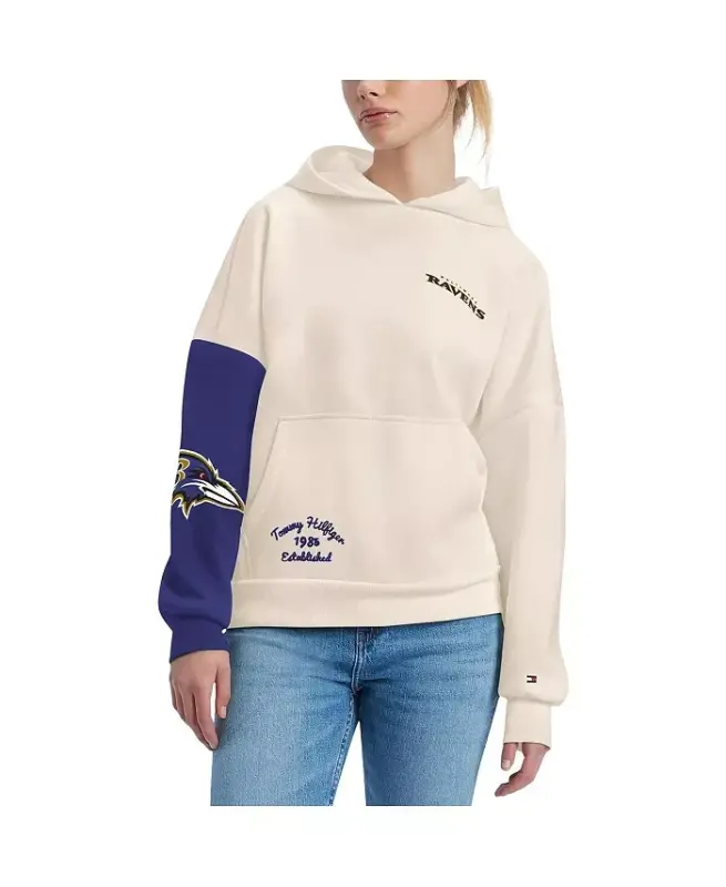 Women's Cream, Purple Baltimore Ravens Harriet Pullover Hoodie-Cream, Purple - TOMMY HILFIGER