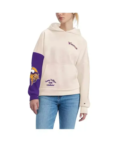 Women's Cream, Purple Minnesota Vikings Harriet Pullover Hoodie-Cream, Purple - 1