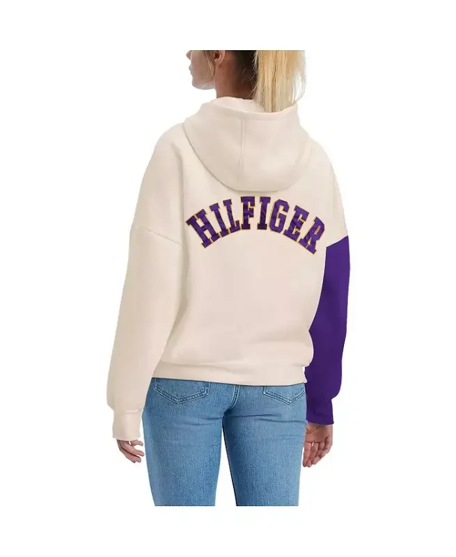 Women's Cream, Purple Minnesota Vikings Harriet Pullover Hoodie-Cream, Purple - 3