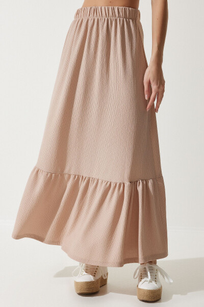 Women's Cream Ruffle Summer Midi Skirt DD01231 - 4