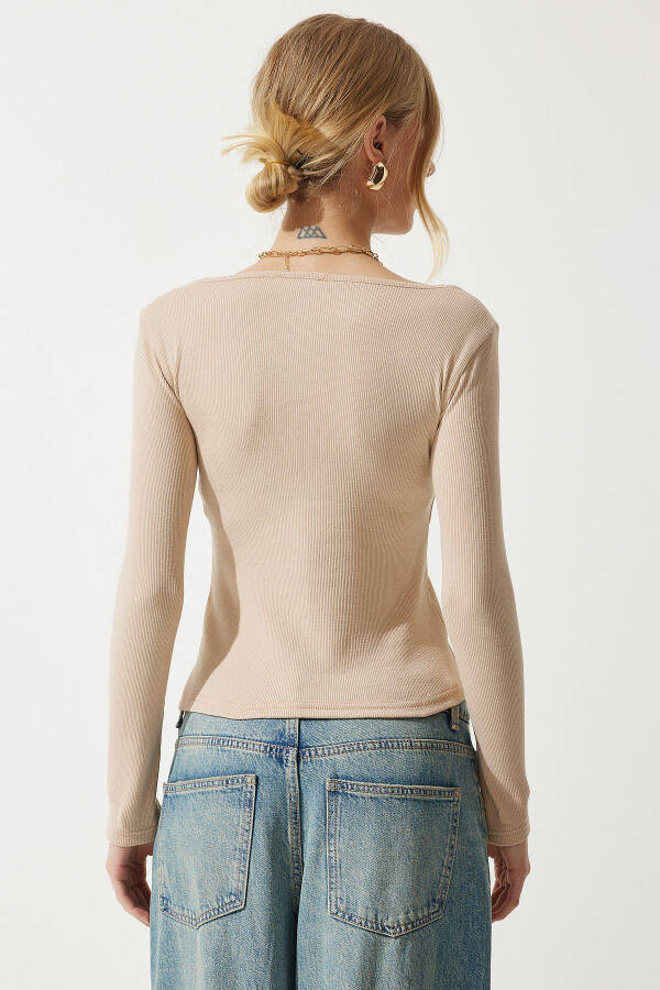 Women's Cream Square Neck Ribbed Knit Blouse GT00052 - 6