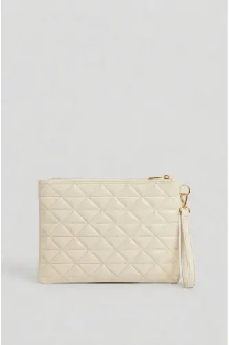 Women's Cream Triangle Pattern Portfolio Clutch Handbag 