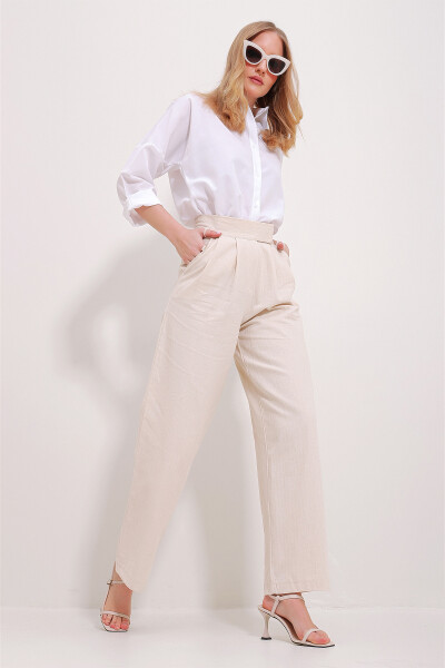 Women's Cream Waist Velcro Pocket Fishtail Pants ALC-X11490 - TREND ALAÇATI STILI