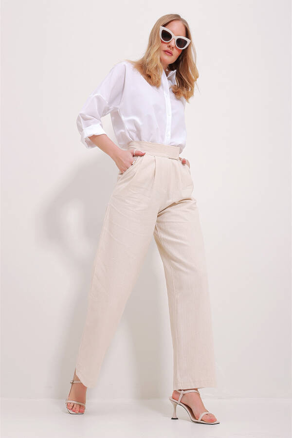 Women's Cream Waist Velcro Pocket Fishtail Pants ALC-X11490 - 1