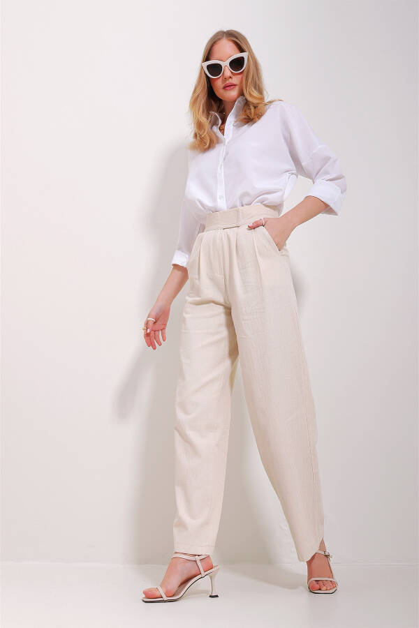 Women's Cream Waist Velcro Pocket Fishtail Pants ALC-X11490 - 2