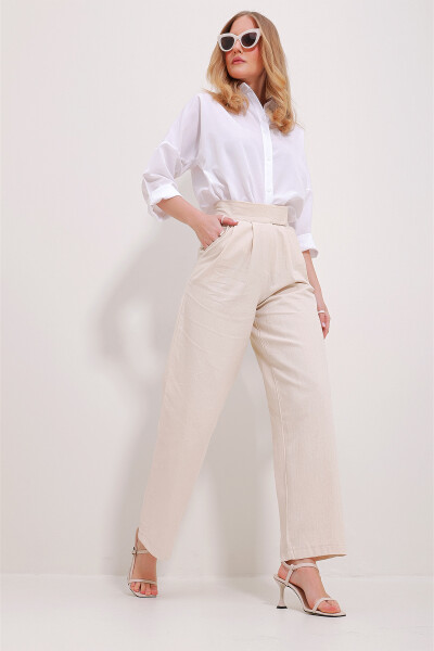 Women's Cream Waist Velcro Pocket Fishtail Pants ALC-X11490 - 3