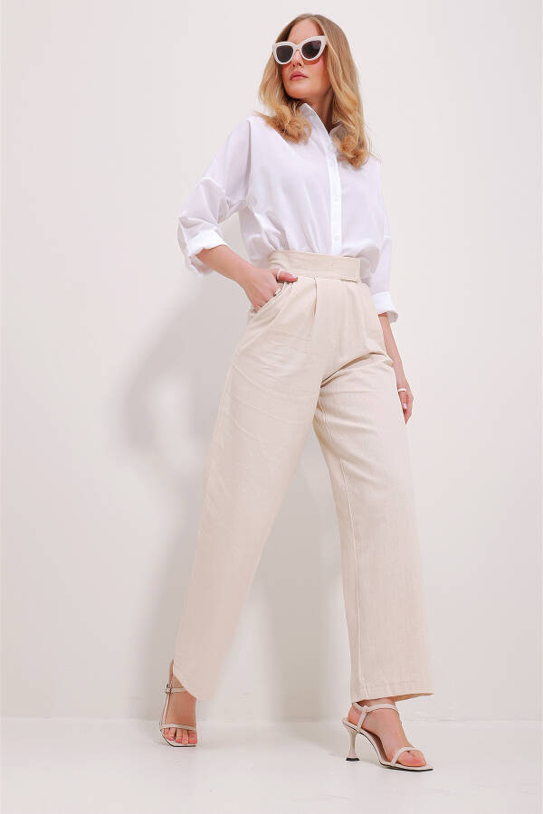 Women's Cream Waist Velcro Pocket Fishtail Pants ALC-X11490 - 3