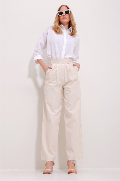 Women's Cream Waist Velcro Pocket Fishtail Pants ALC-X11490 - 4