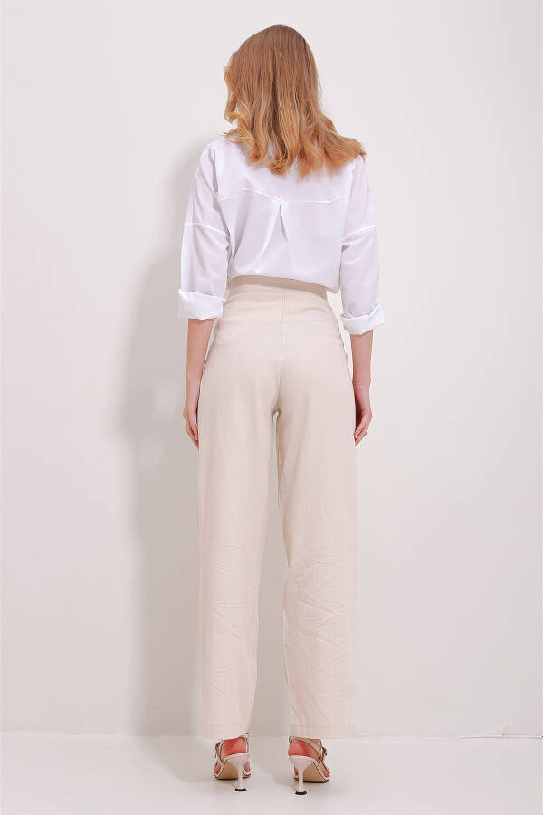 Women's Cream Waist Velcro Pocket Fishtail Pants ALC-X11490 - 5