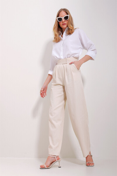 Women's Cream Waist Velcro Pocket Fishtail Pants ALC-X11490 - TREND ALAÇATI STILI (1)