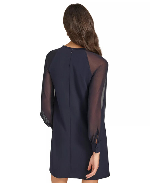 Women's Crepe Chiffon-Sleeve Shift Dress Indigo - 2