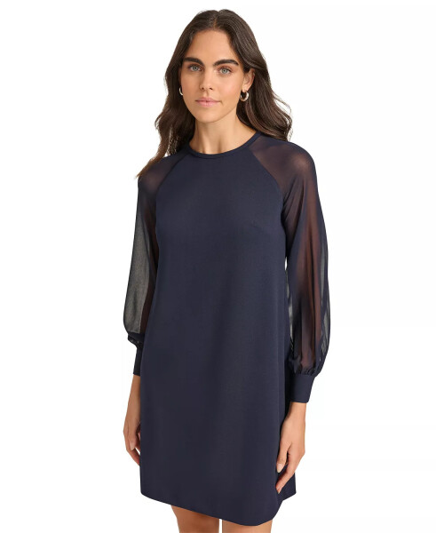 Women's Crepe Chiffon-Sleeve Shift Dress Indigo - 3