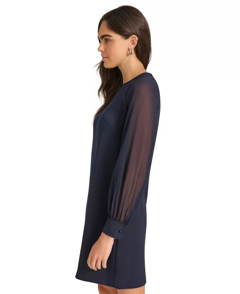 Women's Crepe Chiffon-Sleeve Shift Dress Indigo - 5