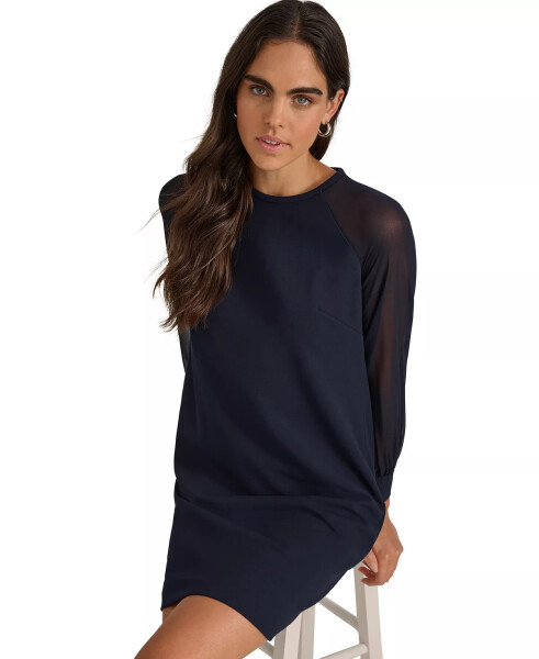 Women's Crepe Chiffon-Sleeve Shift Dress Indigo - 8