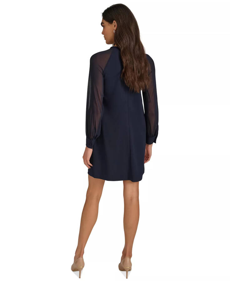 Women's Crepe Chiffon-Sleeve Shift Dress Indigo - 12