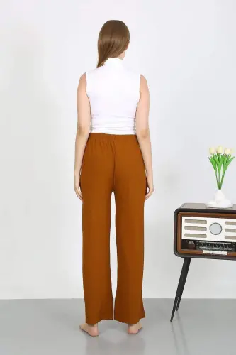 Women's Crepe Fabric Lightweight-Flexible Trousers 210074 Brown - 9